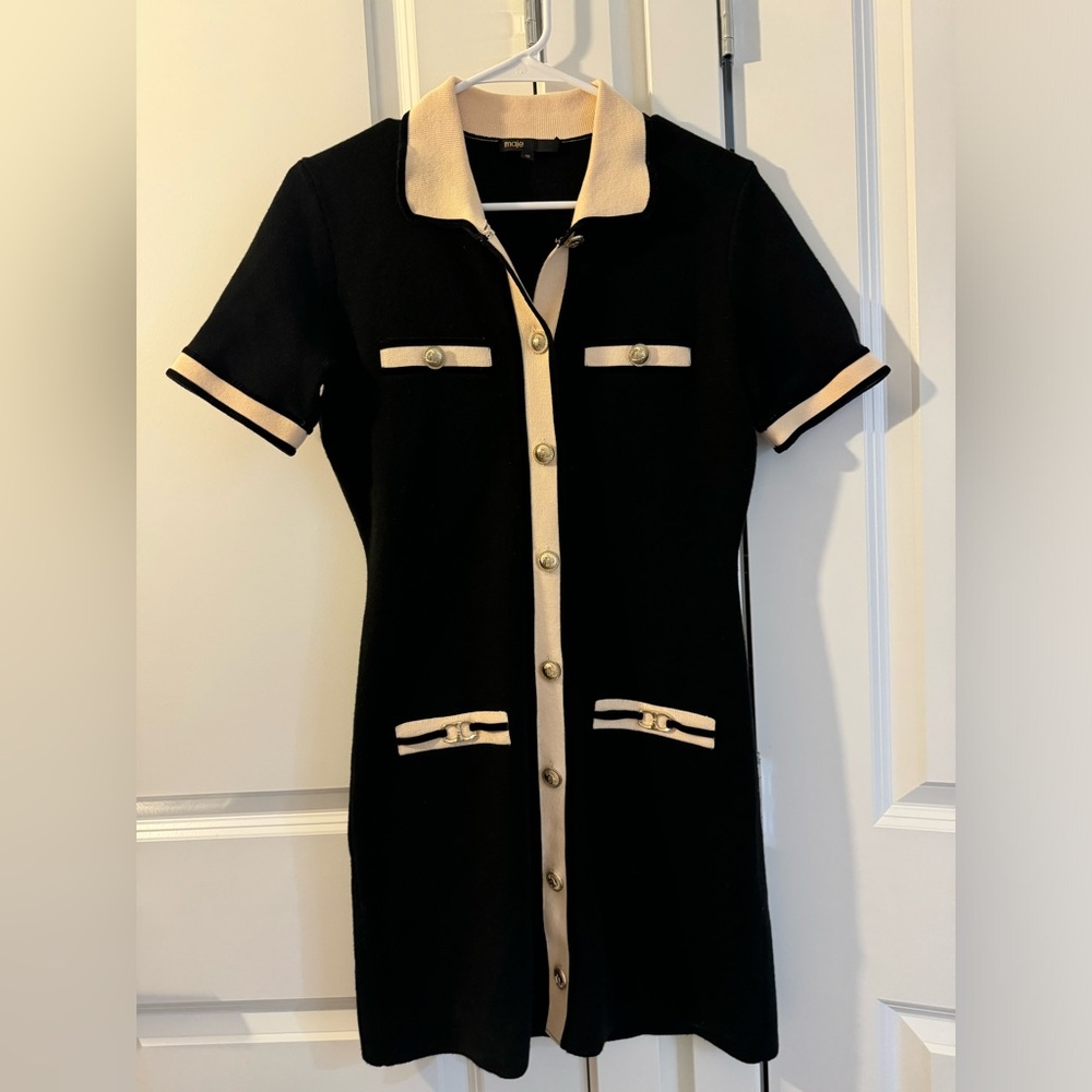 Maje Black and Cream Collar Dress